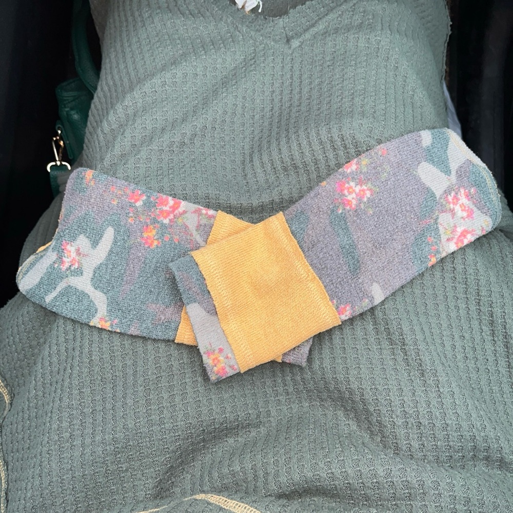 Free People Olive A-Line Skirt with Floral Pattern